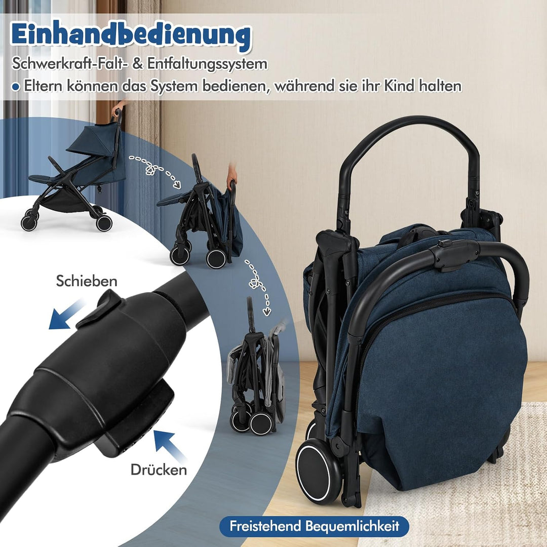 DREAMADE Kinderwagen faltbar, Reisebuggy für Kinder 0-3 Jahren, Buggy mit verstellbarem Sonnendach,