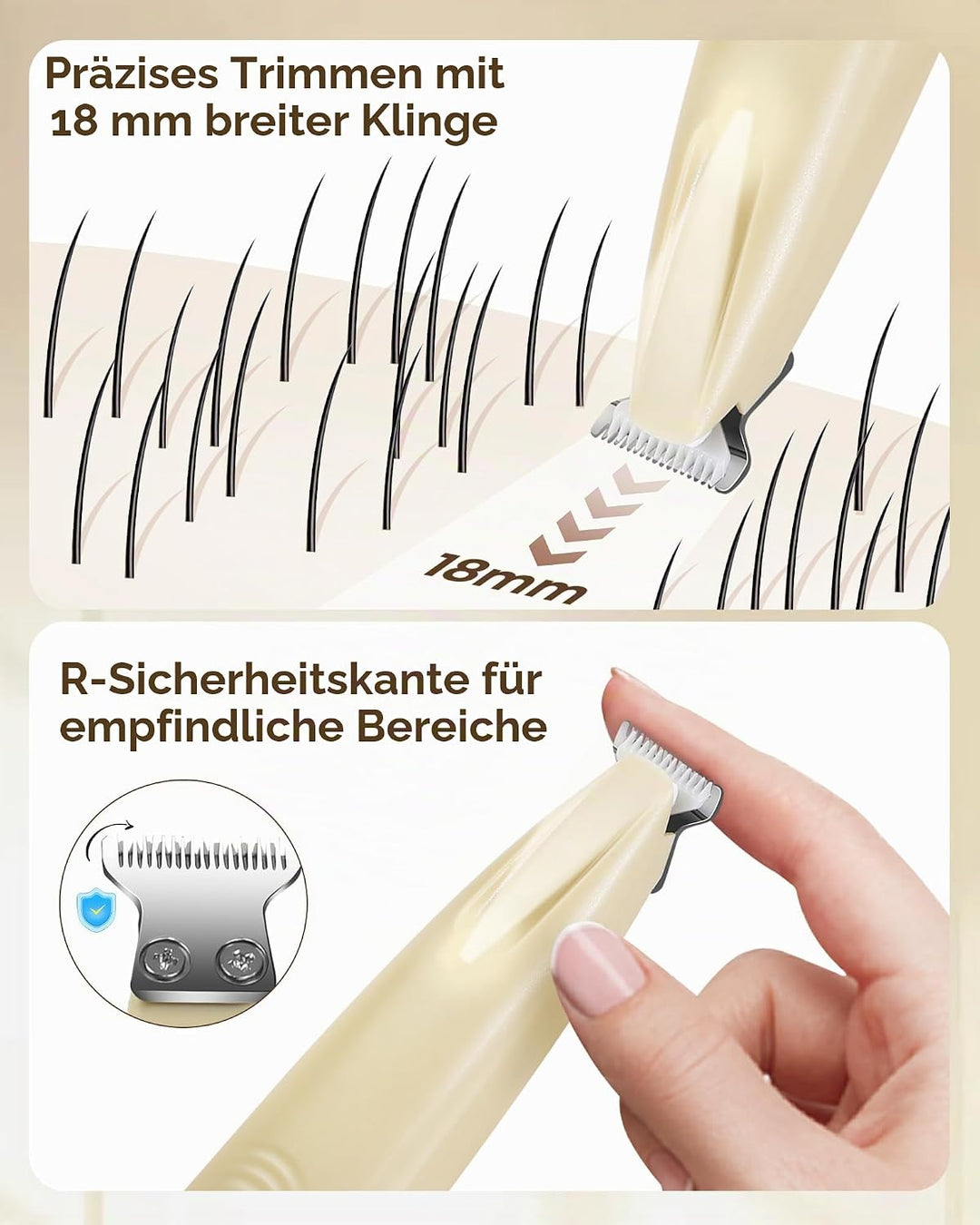 Pro Hundepfoten-Trimmer – 18 mm Klingenaufsatz mit LED-Anzeige, 35 dB leise, vollständig wasserdicht
