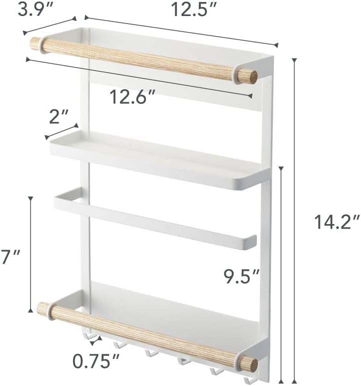 Yamazaki 2559 TOSCA Magnetisches Regal, weiss, Stahl/Holz, Minimalistisches Design