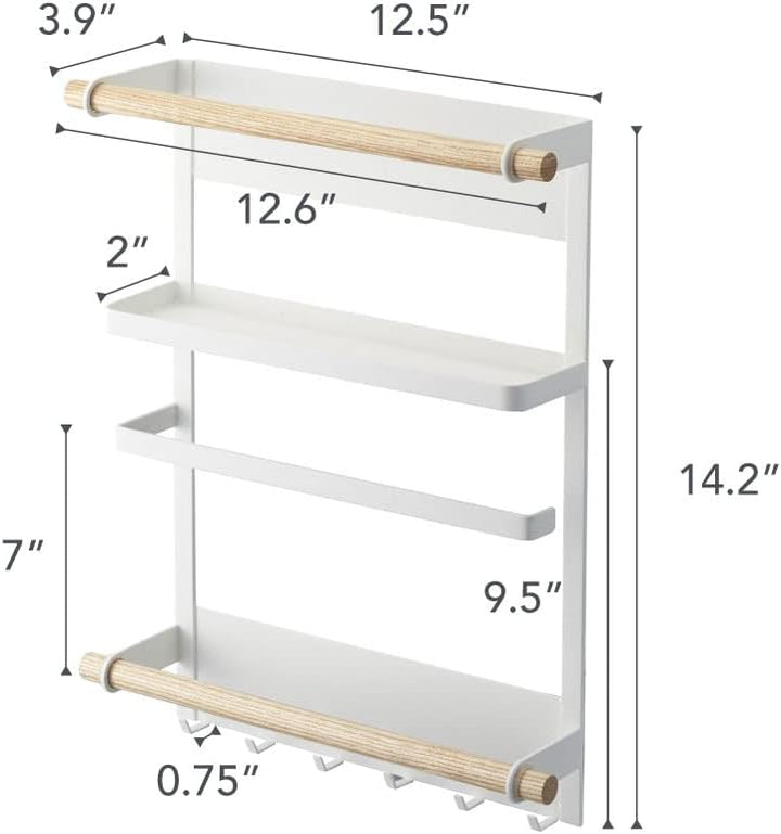 Yamazaki 2559 TOSCA Magnetisches Regal, weiss, Stahl/Holz, Minimalistisches Design