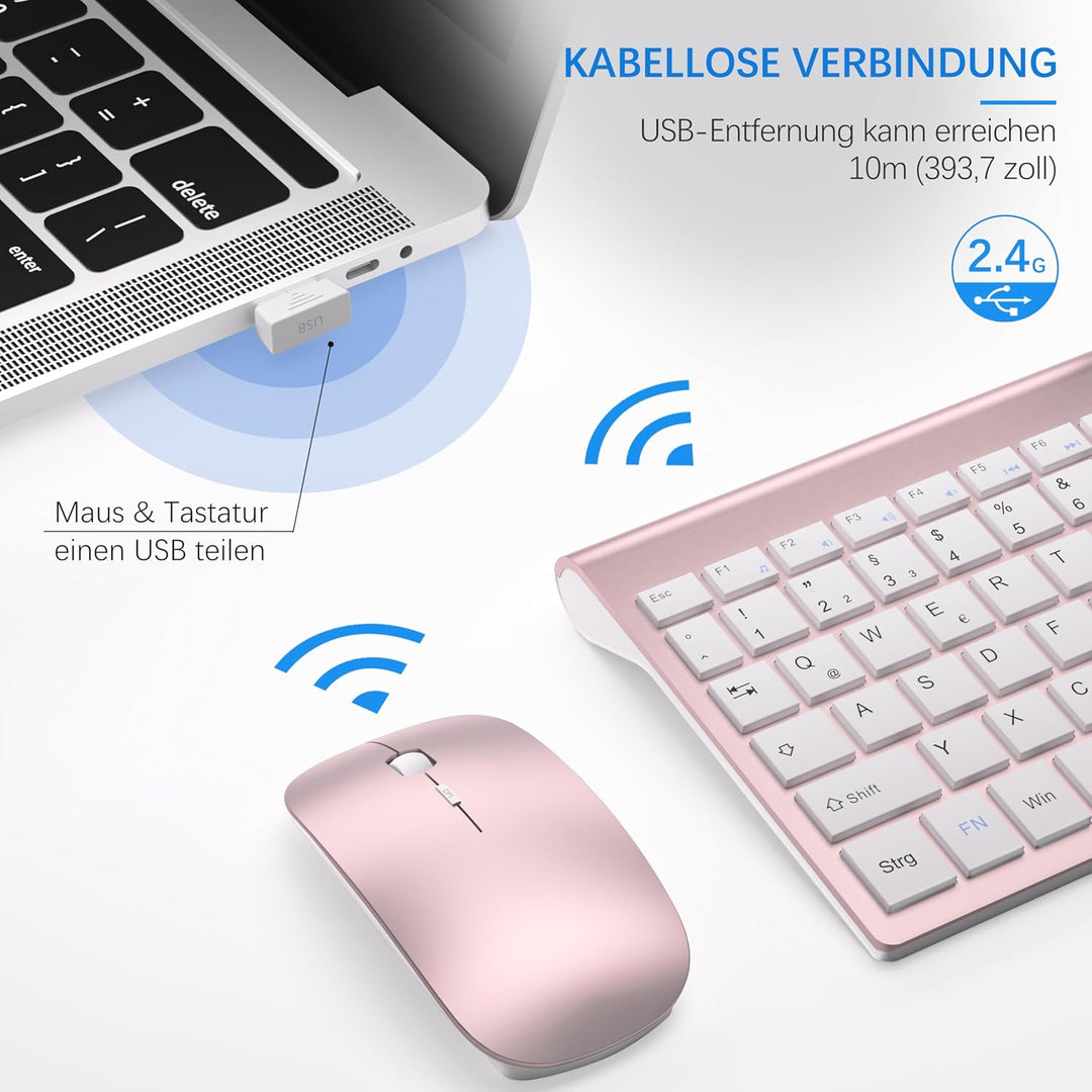 Tastatur Maus Set Ultra Slim, TopMate 2,4G Stille Compact USB 2400DPI Maus und Schissschalter Tastat
