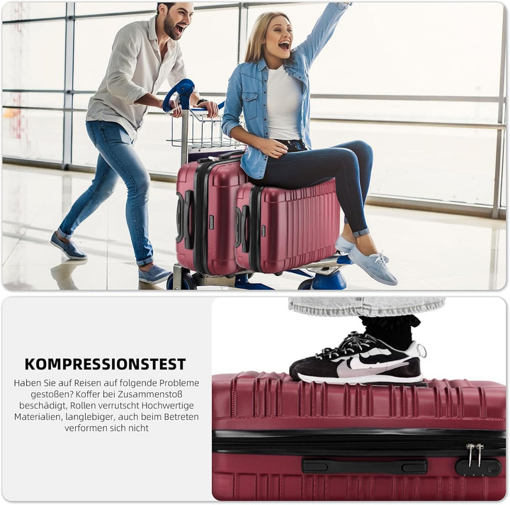 BEIBYE 2088 Zwillingsrollen Reisekoffer Koffer Trolleys Hartschale M-L-XL-Set (Weinrot, Set) Weinrot