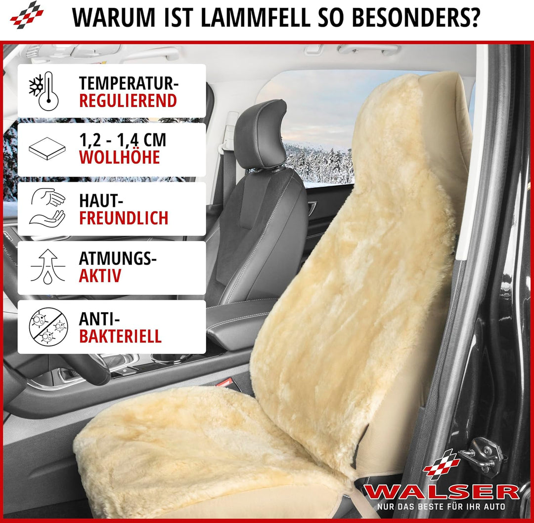 WALSER Autositzbezug Lammfell Lammfellbezug Zoya Autoschonbezug Lammfell beige 20022 Beige Standard