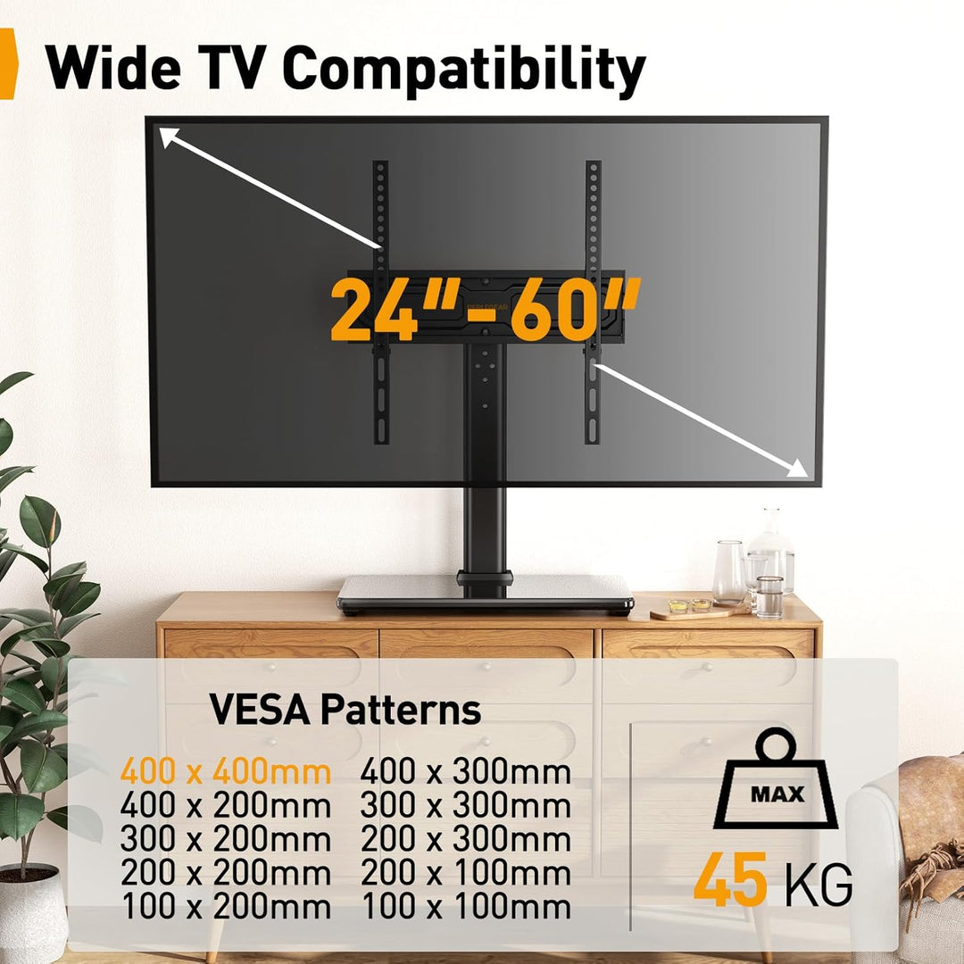 PERLEGEAR TV Standfuss TV Ständer Schwenkbar für 24-55/60 Flach &amp; Curved Fernseher bis zu 40 KG, TV-