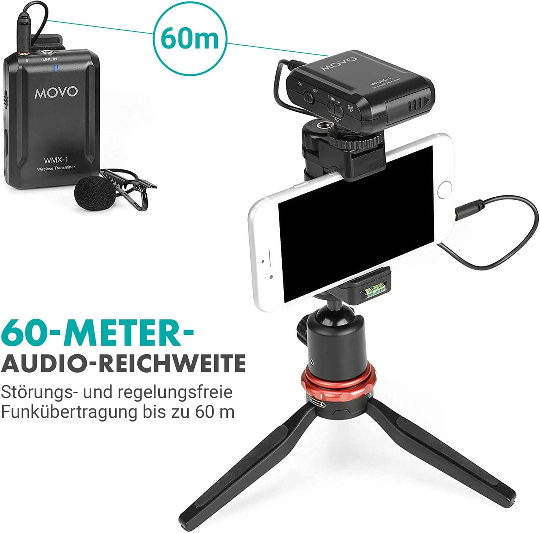 Movo WMX-1 2.4GHz Drahtloses Lavalier-Mikrofonsystem, kompatibel mit DSLR-Kameras, Camcordern, iPhon