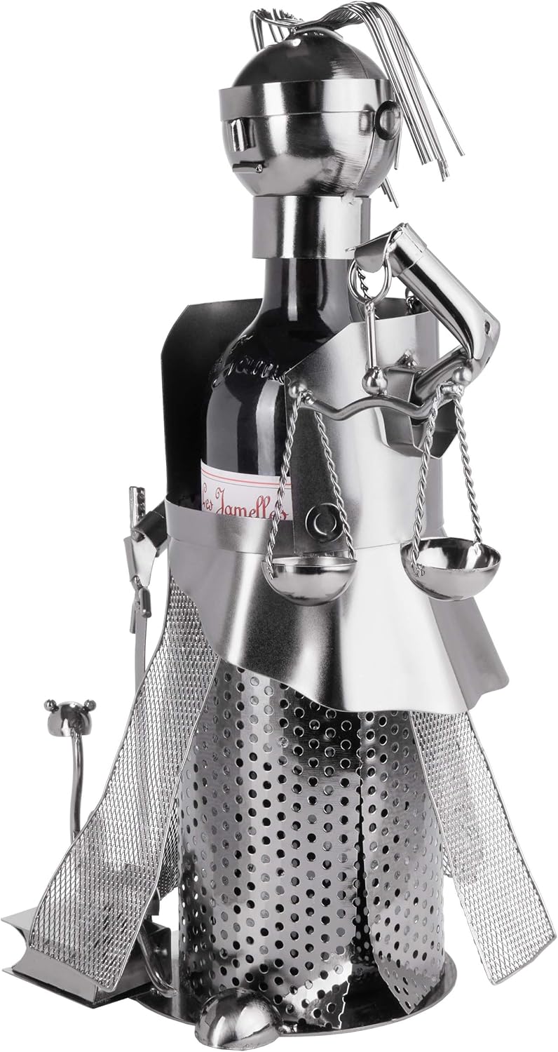 Brubaker Weinflaschenhalter Justitia Silber - Metall Skulptur Flaschenständer - Metallfigur Weingesc