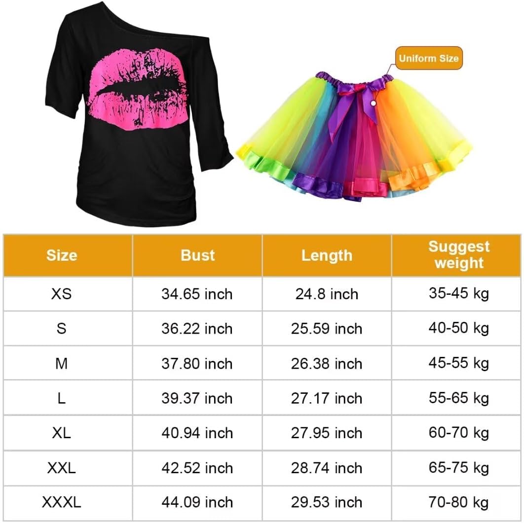 WILDPARTY 80er Jahre Outfit Damen Set, T-Shirt, Tutu, Gürteltasche, Stirnband, Ohrring, Halskette, N