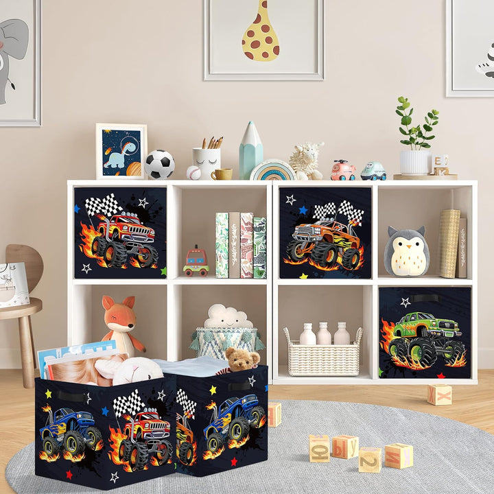 30cm Aufbewahrungsbox 3 Stück Baufahrzeuge Aufbewahrungskorb Kinder Auto Aufbewahrungswürfel Organiz