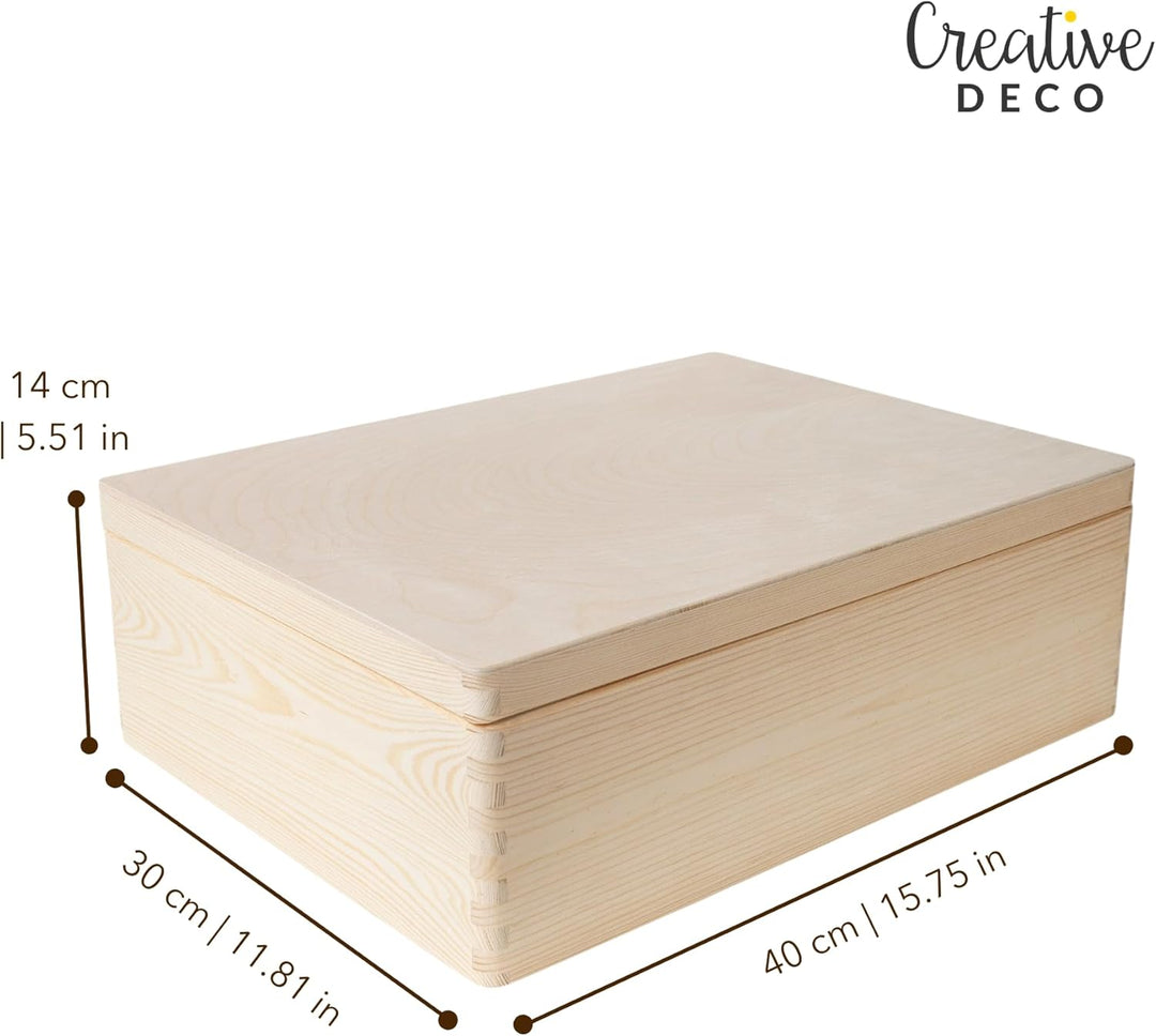 Creative Deco XL Grosse Holzkiste mit Deckel | 40x30x14 cm (+/-1cm) | Erinnerungsbox Baby Holzbox mi