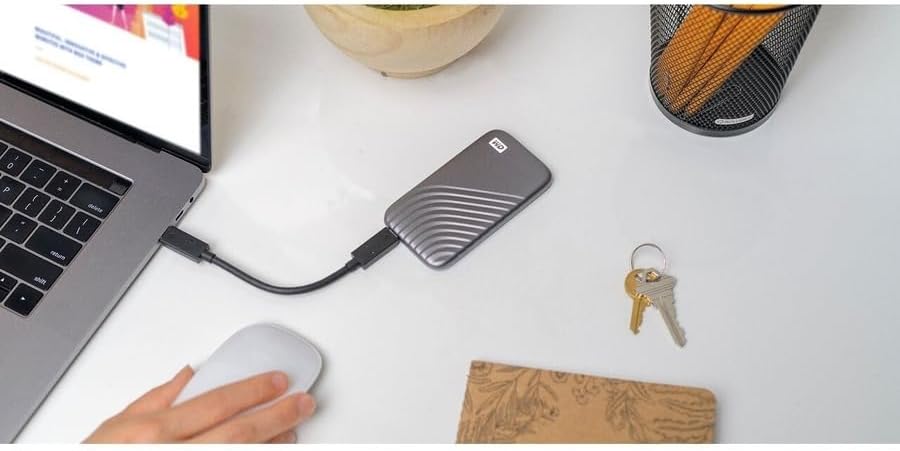 WD My Passport SSD 2 TB mobiler SSD Speicher (NVMe-Technologie, USB-C und USB 3.2 Gen-2 kompatibel,