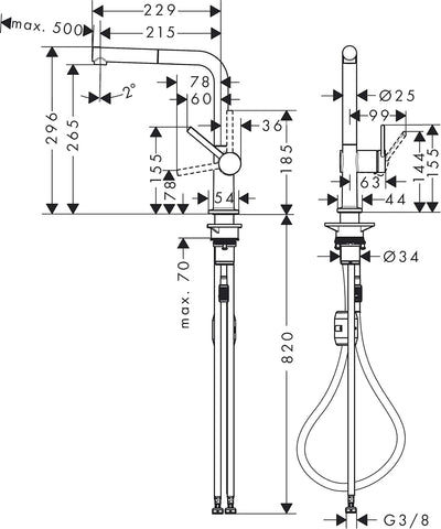 hansgrohe Talis M54 - Küchenarmatur mit Brause ausziehbar, 1 Stahlart, Wasserhahn Küche mit Auslaufh