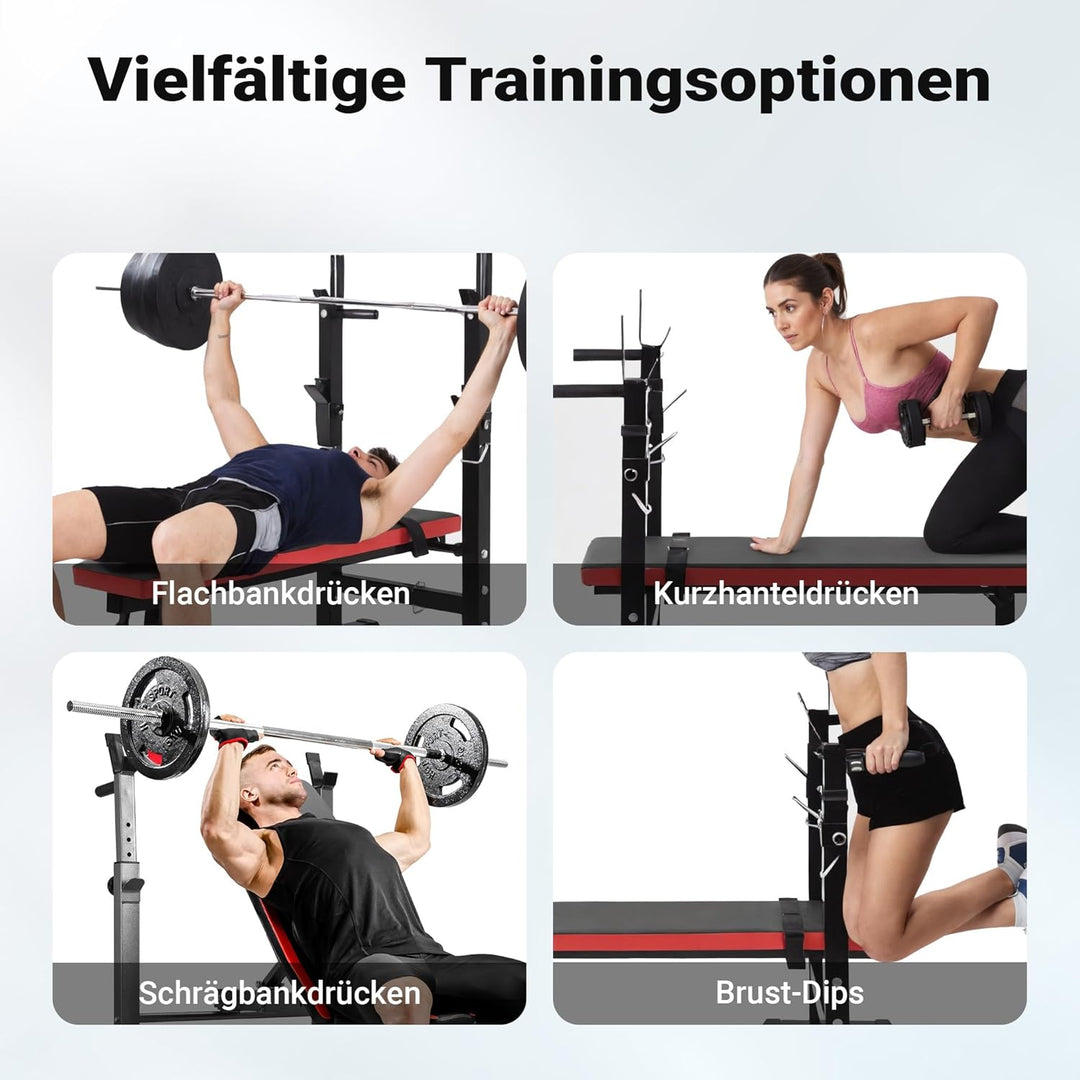 Wiltec Hantelbank klappbar bis 230kg Trainingsbank mit Langhantelablage 2in1 Schrägbank und