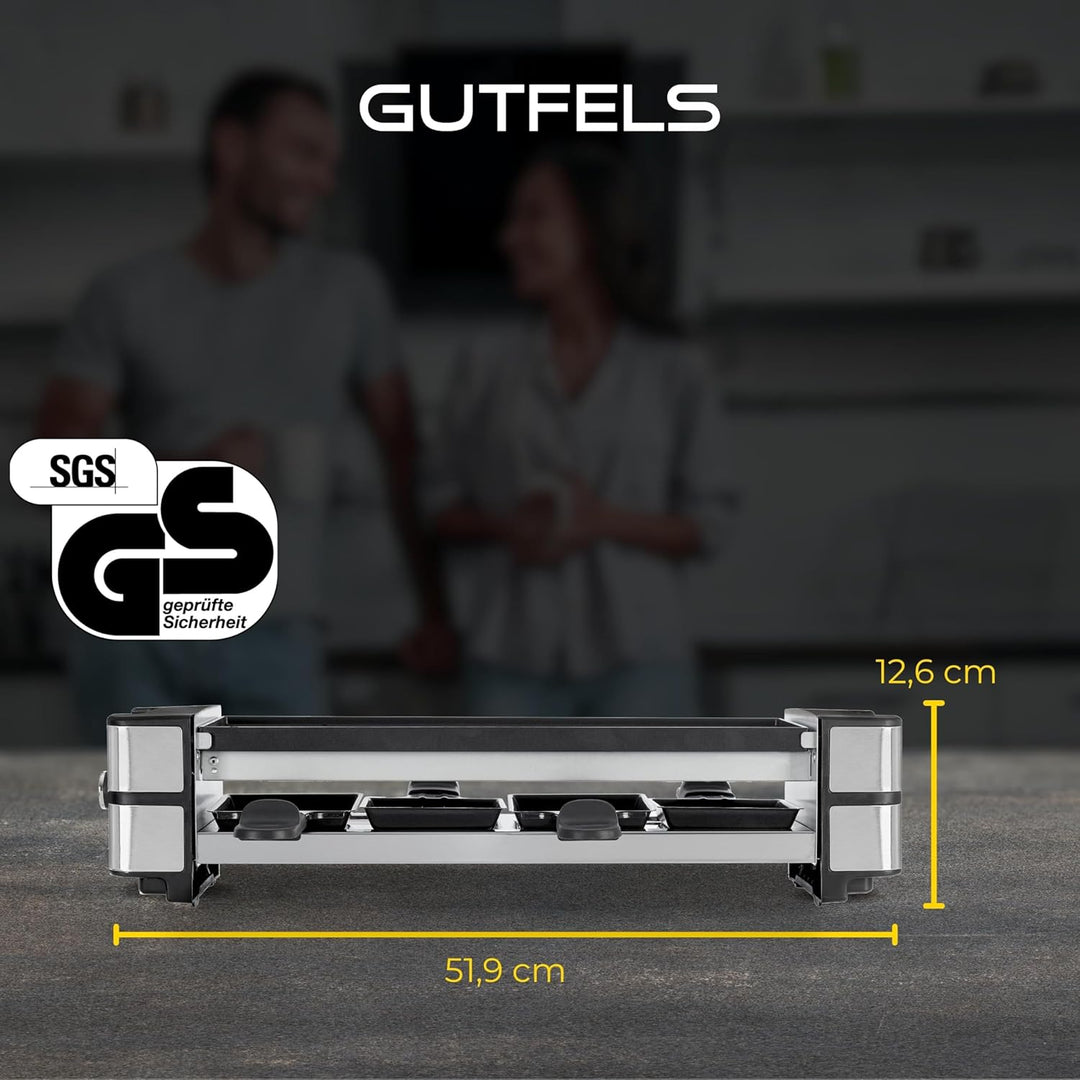 GUTFELS 4-Pfännchen-Raclette RACLETTE 4005 | Raclette Grill 4 Personen | 600 W | Antihaftbeschichtun