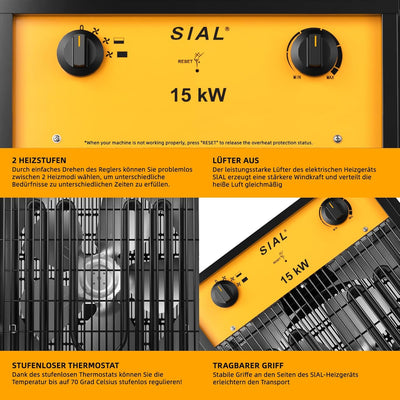 Sial Elektroheizgeräte,15kW Heizgebläse Mit 3 Stufen Der Regulierung/Überhitzungsschutz/Rutschfeste