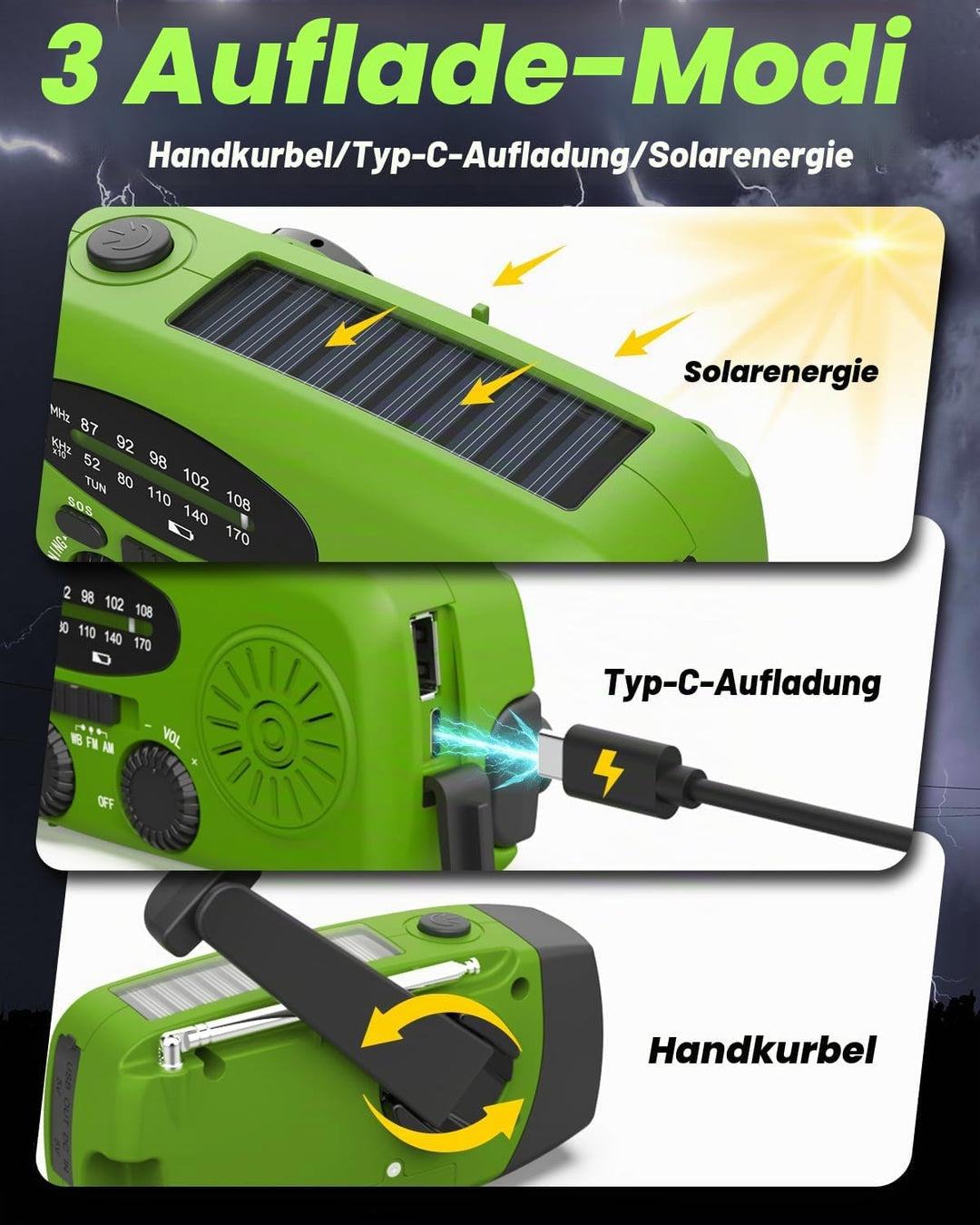 Solar Radio, Esky Kurbelradio AM/FM Wasserdicht Tragbare Radios SOS Alarm Notfallradio mit Power Ban