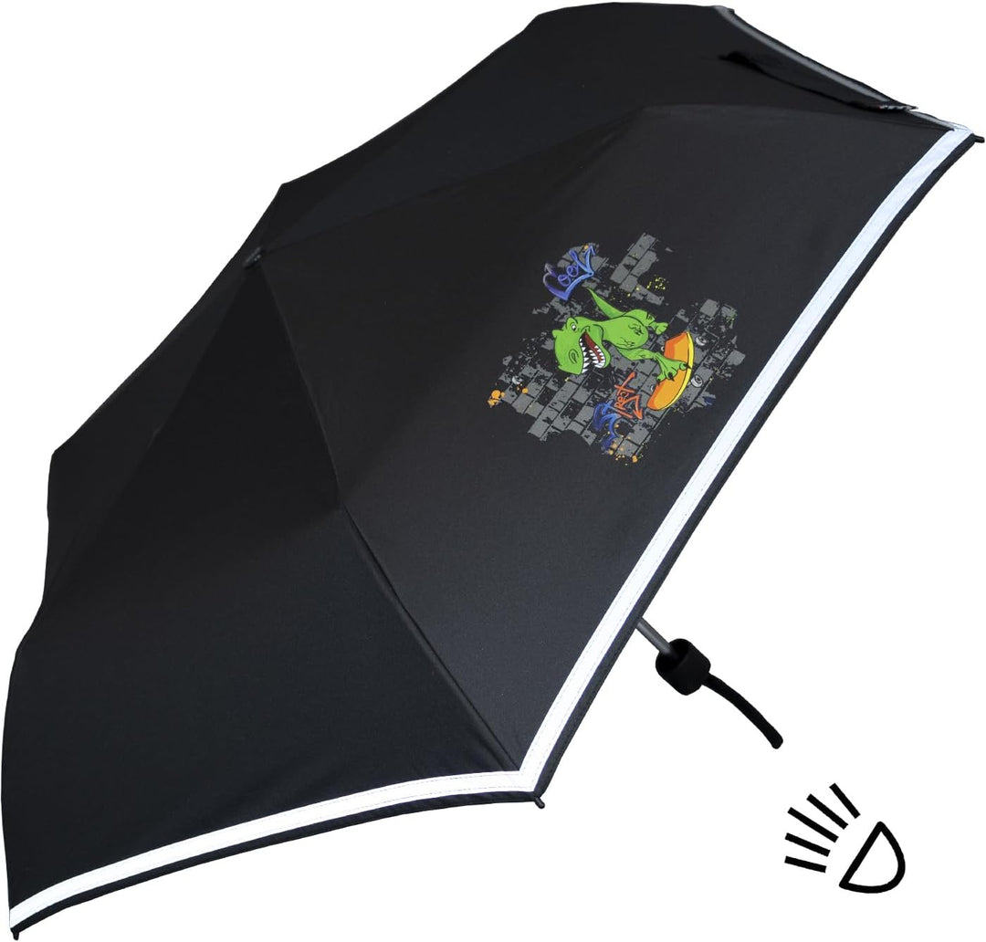 Knirps Kinder-Taschenschirm 4Kids Reflective mit Reflexborte - T-Rex, 90 cm, T-rex