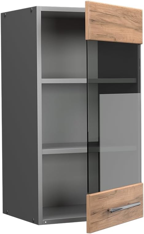 Vicco Küchenschrank Glas Fame-Line, Goldkraft Eiche/Anthrazit, 40 cm Goldkraft Eiche Hängeglasschran