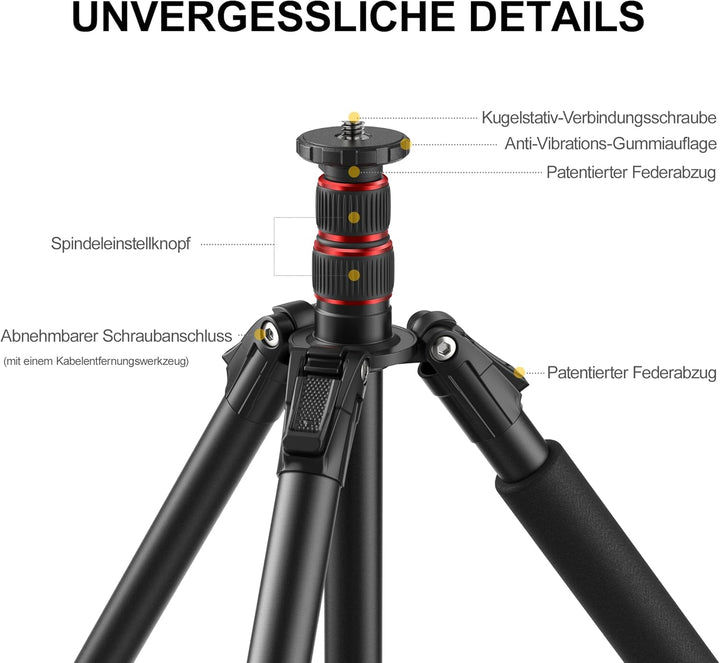 RALENO 1,98 m Kamerastativ, Stativ mit 360° Panorama Kugelkopf, Professionelles Camera Tripod mit 10