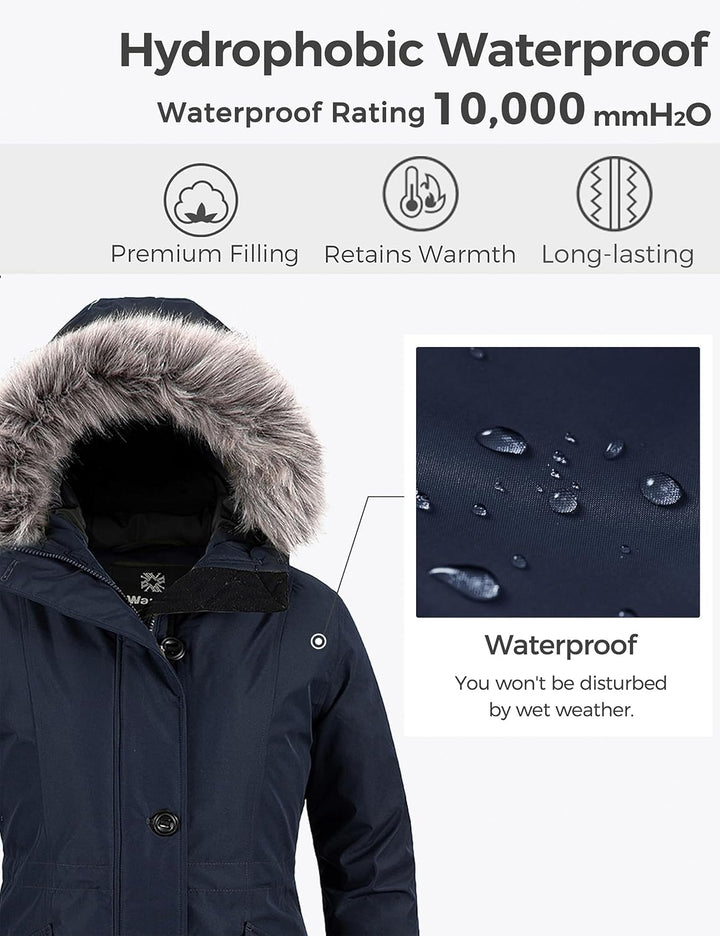 Wantdo Damen Winter Warm Puffer Mantel Wasserabweisend Outdoor Jacke Winddichte Oberbekleidung Mante