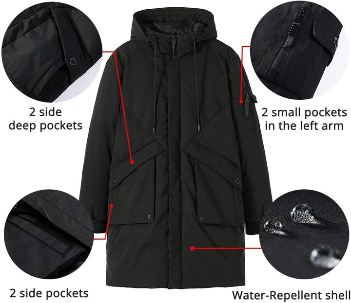 Winterjacke Herren Parka Outdoor Coat Wintermantel Herren Lang Warm Daunenjacke Thermojacke Steppman