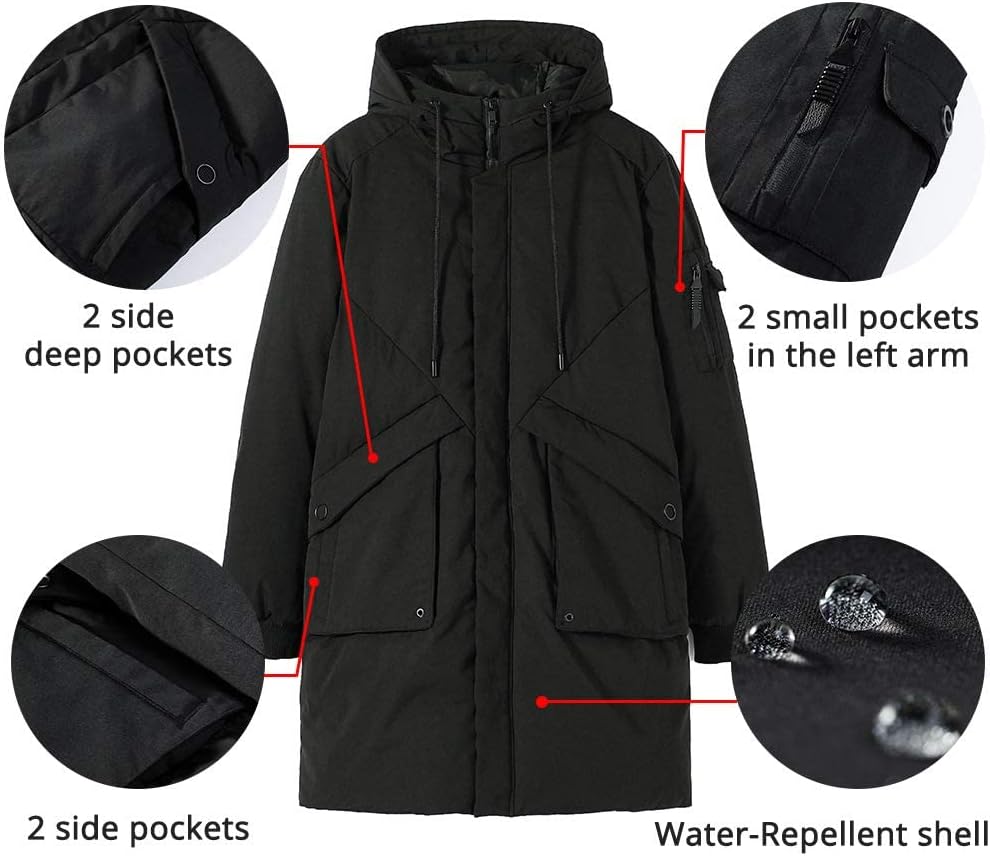 Herren Winterjacke Warm Lang Warme Atmungsaktiv Jacken Outdoor Coat mit Kapuze, Dunkelblau