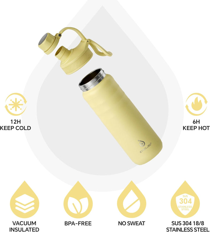 IDEUS Vakuumisolierte Wasserflasche, 24oz (710 ml) Edelstahl Doppelwand Flasche Metall Sport Kantine