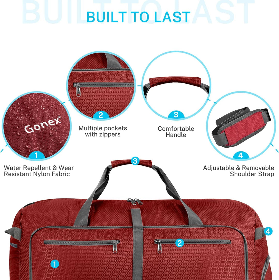 Gonex Leichter Faltbare Reise-Gepäck 100L Duffel Taschen Übernachtung Taschen/Sporttasche für Reisen
