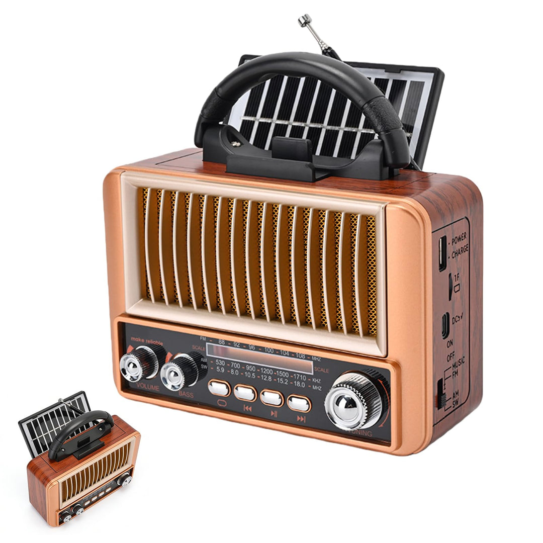Radio Tragbar Solar Retro Radio Klein mit Bluetooth, AM/FM/SW Bluetooth Lautsprecher Klein, Vintage