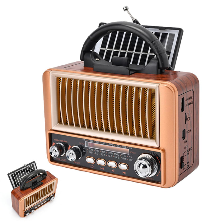 Radio Tragbar Solar Retro Radio Klein mit Bluetooth, AM/FM/SW Bluetooth Lautsprecher Klein, Vintage