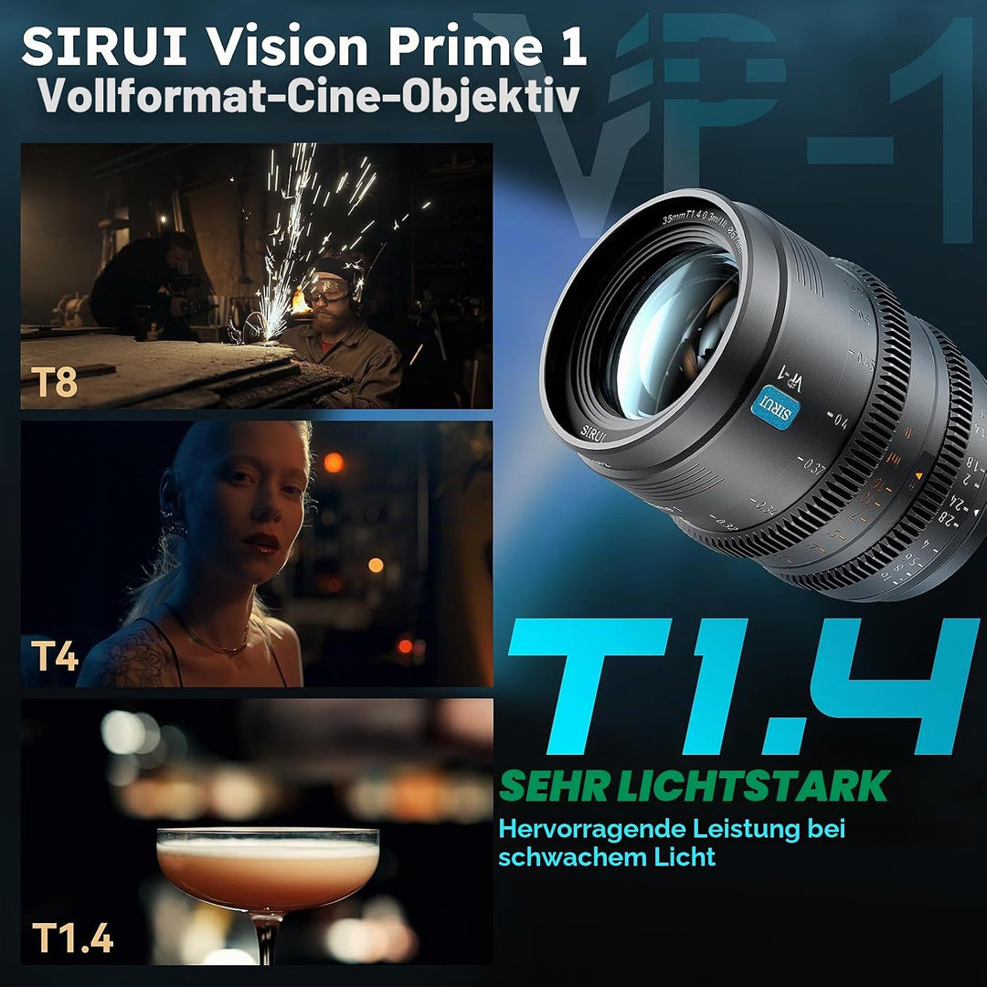 SIRUI VP-1 Vision Prime 1 T1.4 Vollformat-Cine-Objektivset, 35mm Kinoobjektiv mit manuellem Fokus un