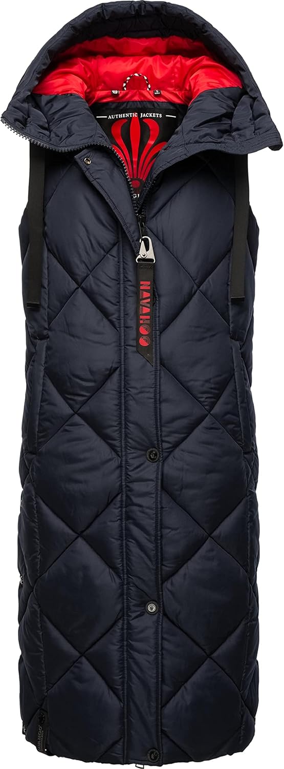 Navahoo warme Damen Winter Steppweste lang mit Kapuze Schnuckel XS-XXL S Navy, S Navy