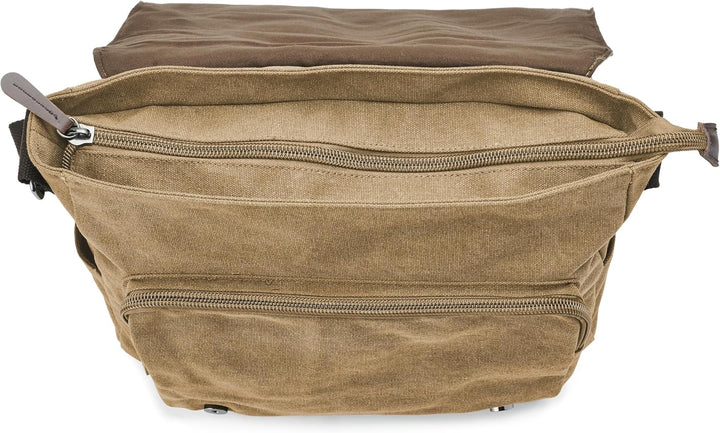 Trendhim Messenger Bag Herren | Canvas Umhängetasche mit Lederdetails &amp; Laptopfach | Schultertasche