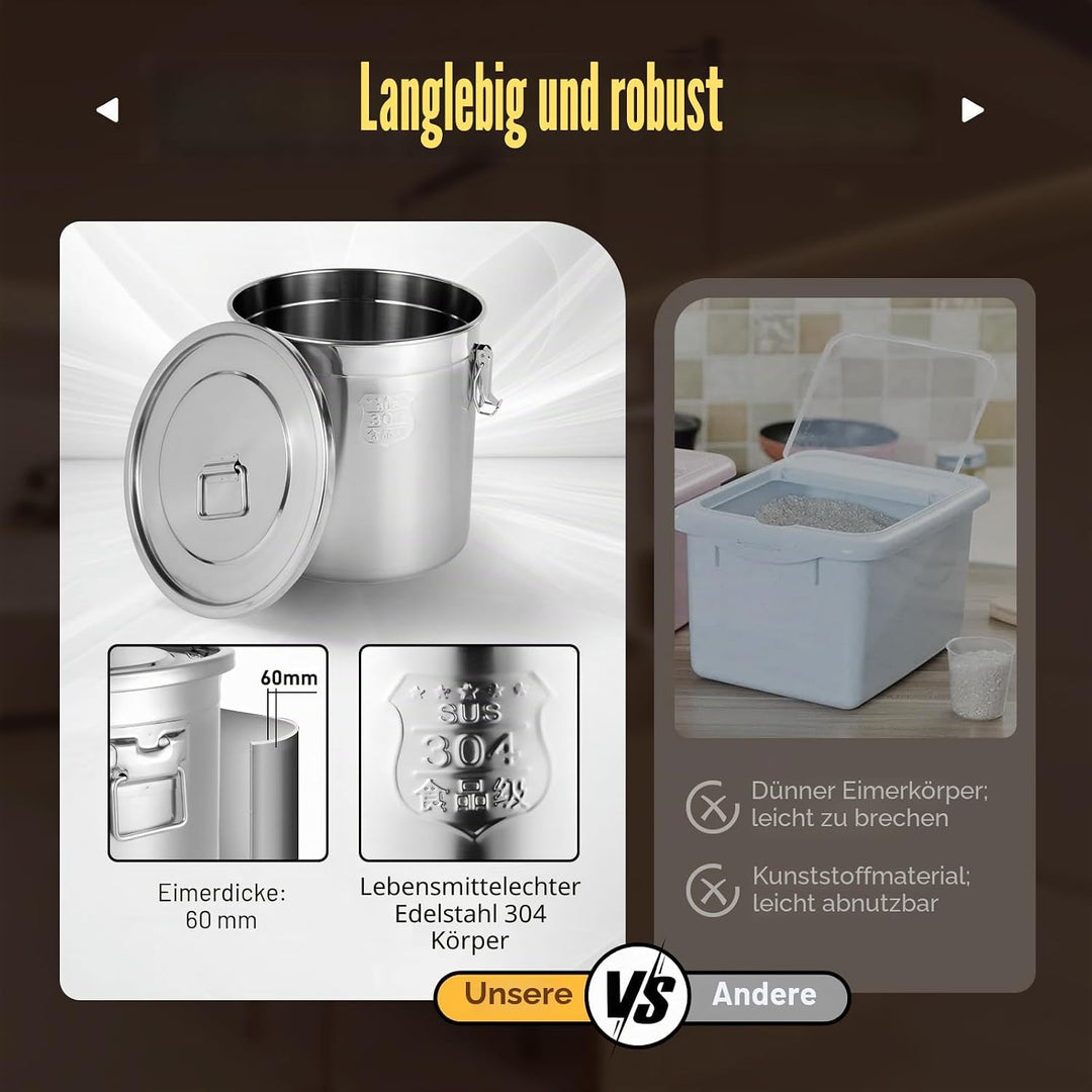 SICHENSH Edelstahl Getreidebehälter, Luftdichter Kanister Lebensmitteln, Metall Küche Reis Öl Lageru