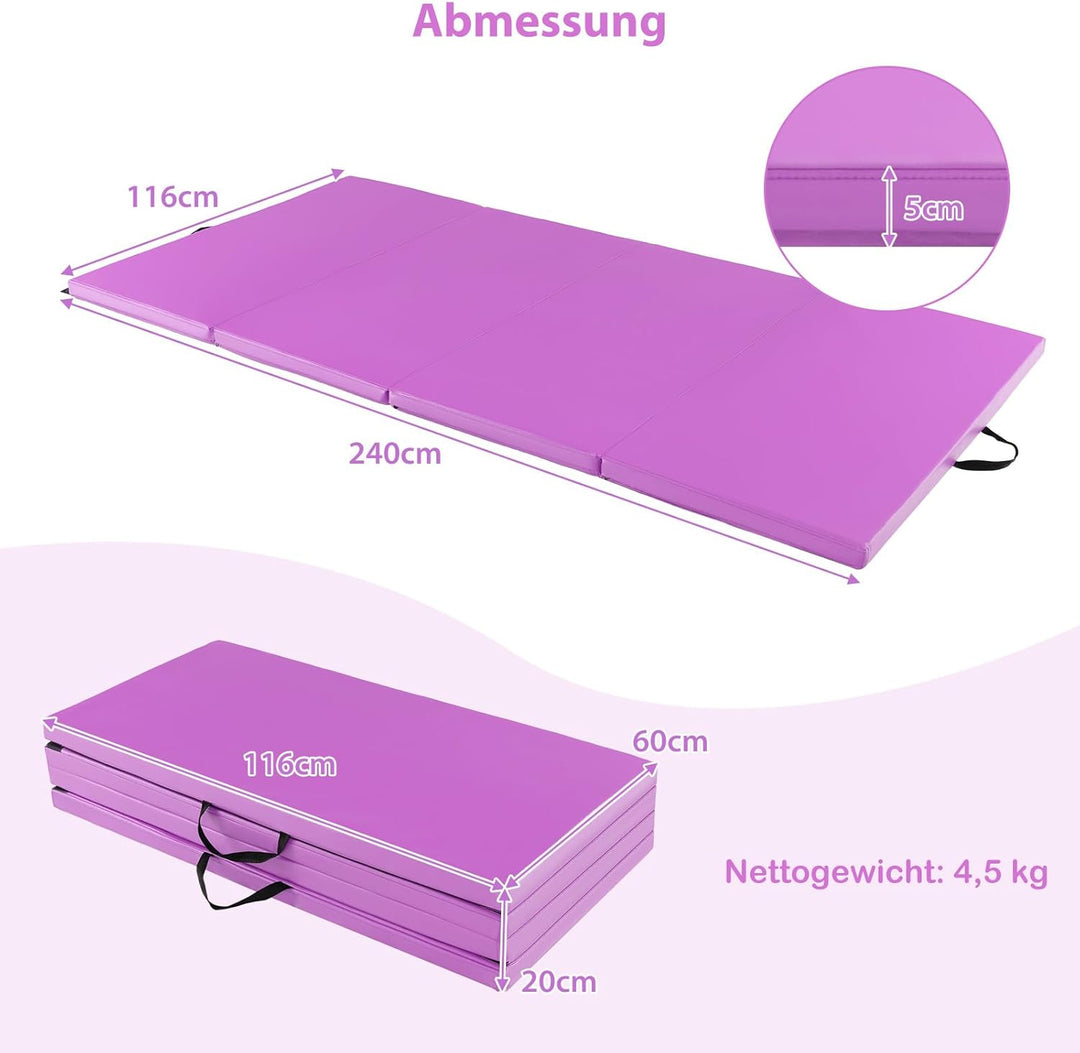 GOPLUS Turnmatte klappbar, 240x116x5cm Weichbodenmatte mit Tragegriffen & Klettverschlüssen, Gymnast