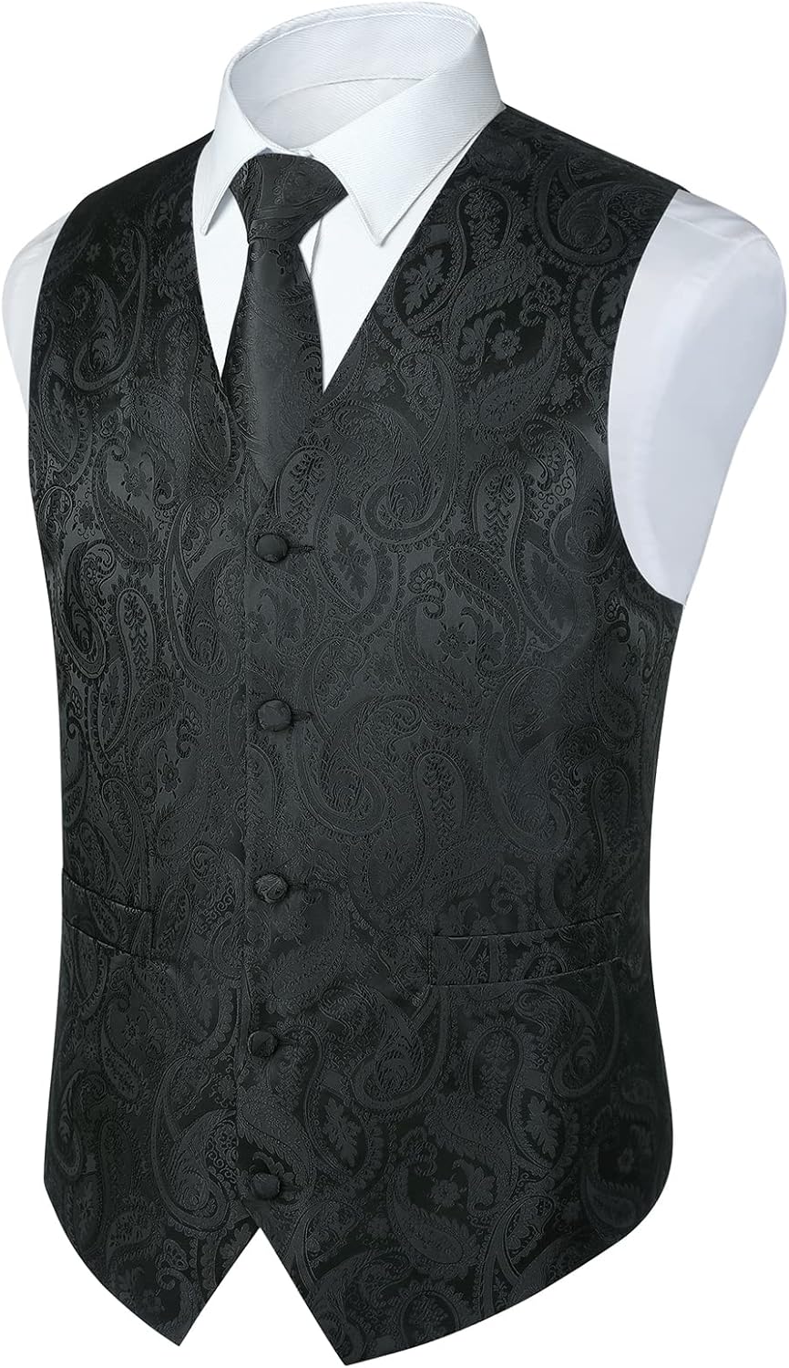 Rithern Herren Weste Paisley Floral Jacquard Seide Krawatte Einstecktuch Taschentuch Set mit Mansche