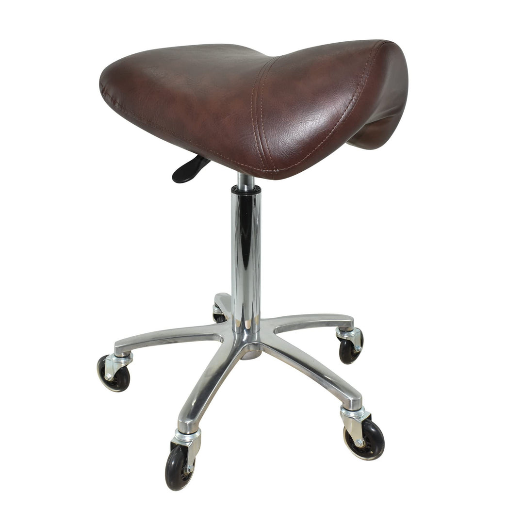 Premium Sattelhocker Braun, Sattelstuhl für Rückenentlastung, Rollhocker höhenverstellbar von 55-75