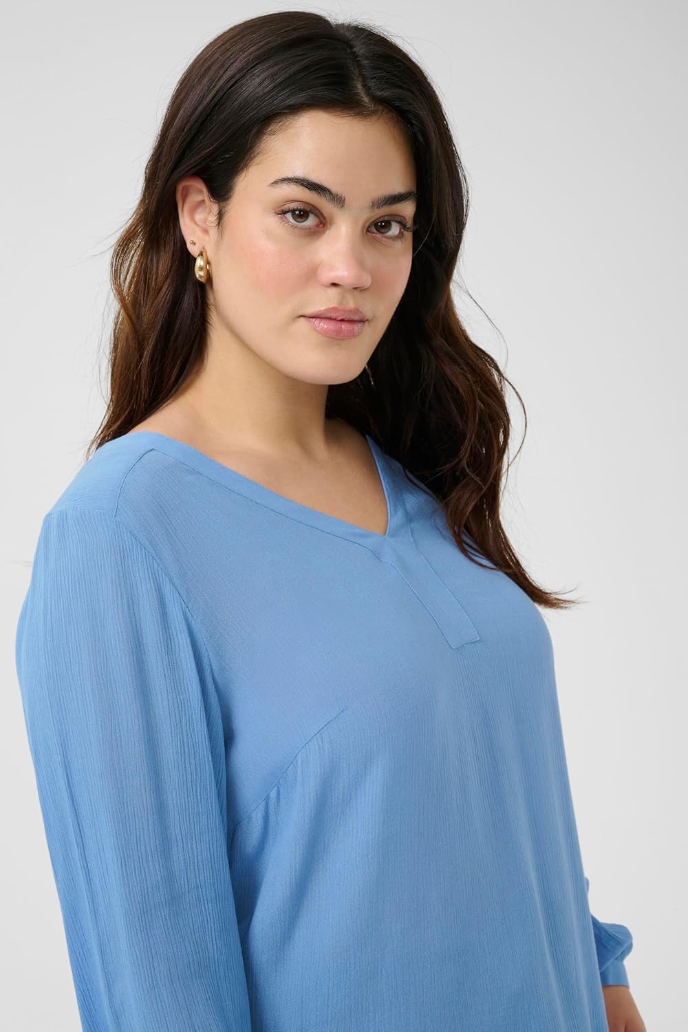 KAFFE CURVE Langarm-Bluse KCami Damen Bluse Langarm V-Ausschnitt Lassig Langarmshirt Grosse Grössen