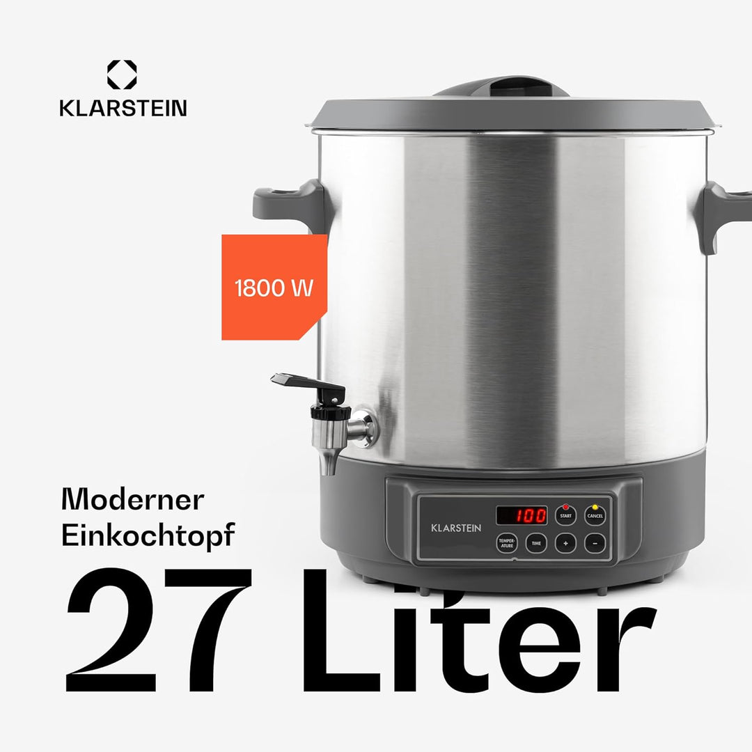 Klarstein Lady Marmalade Einkochautomat Einkochtopf Einkocher Heissgetränkespender, 27 Liter, 1800 W