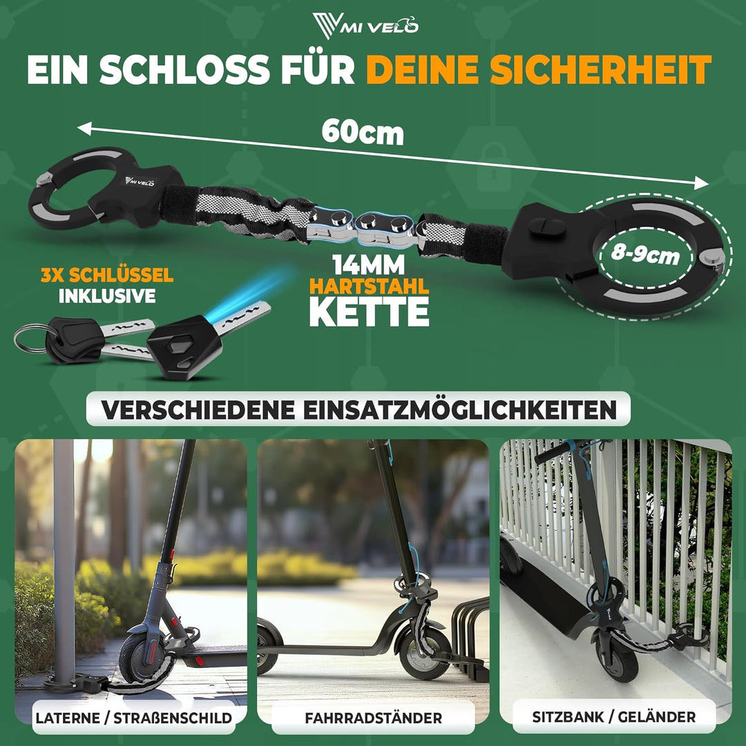 MIVELO E-Scooter Schloss extra sicher - Kettenschloss I Handschellenschloss für Elektroroller I Fahr