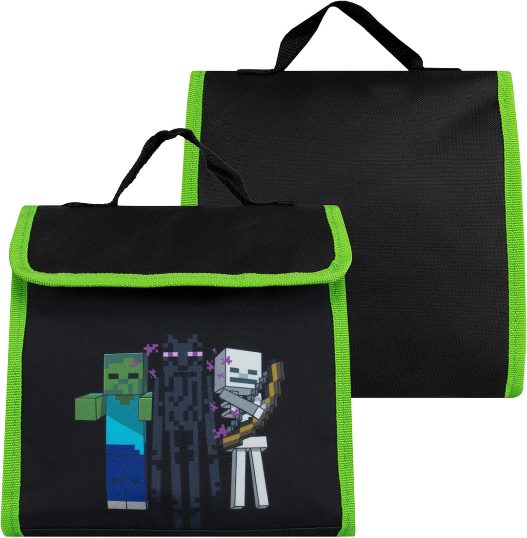 Minecraft Schulranzen Set | Creeper Kinderrucksack | Schulrucksäcke, Brotdosen & Wasserflaschen Set