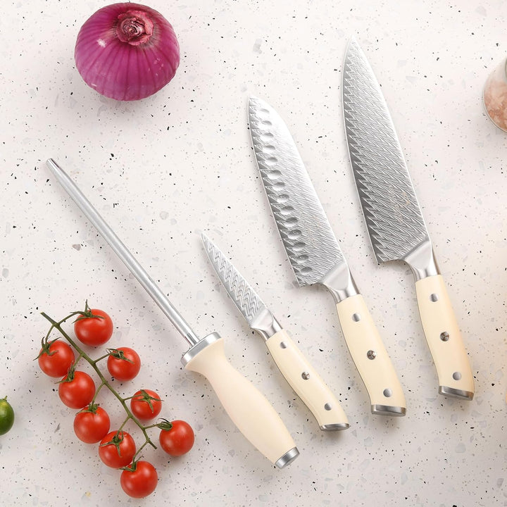 NANFANG BROTHERS Profimesser Damaskus Messerblock Holz Set 5er Damastmesser küchenmesser Kochmesser-