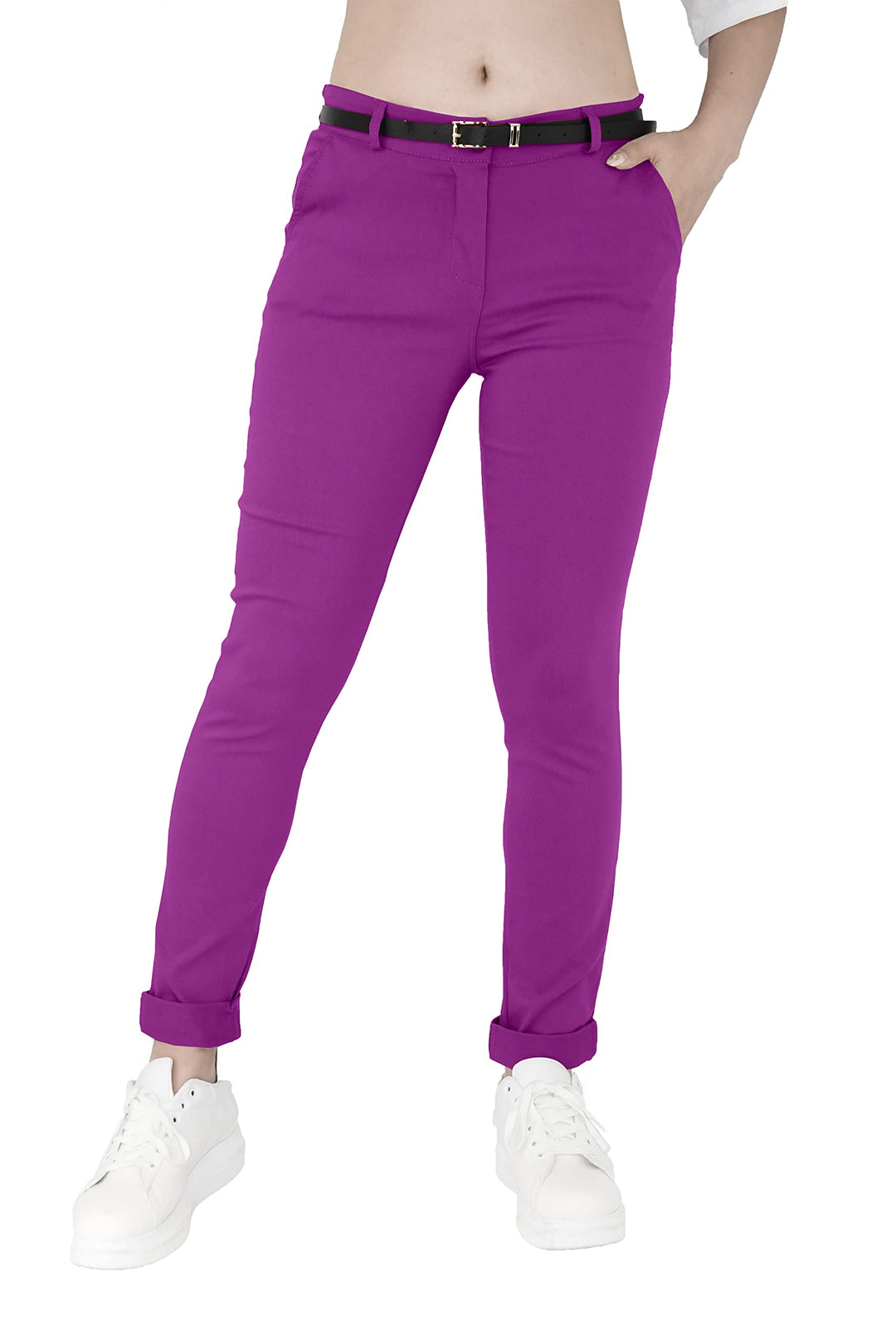 JOPHY & CO. Elastische Damen-Chino-Hose mit Gürtel (Artikelnummer: 3008) Regulär S Pflaume, Regul&#x