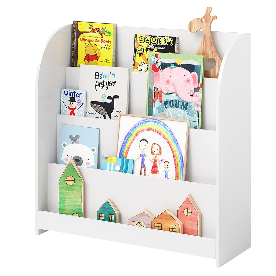 Bellabino Baru Bücherregal Kinder – Montessori Bücherregal mit 4 breiten Fächern – Kinder Bücherrega