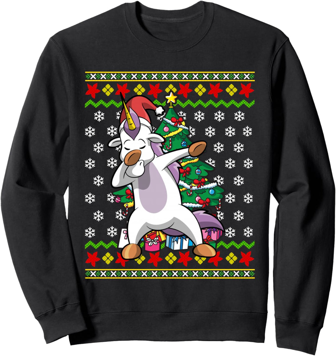 Dabbing Santa Einhorn hässliche Weihnachtspullover-Muster Frauen Sweatshirt
