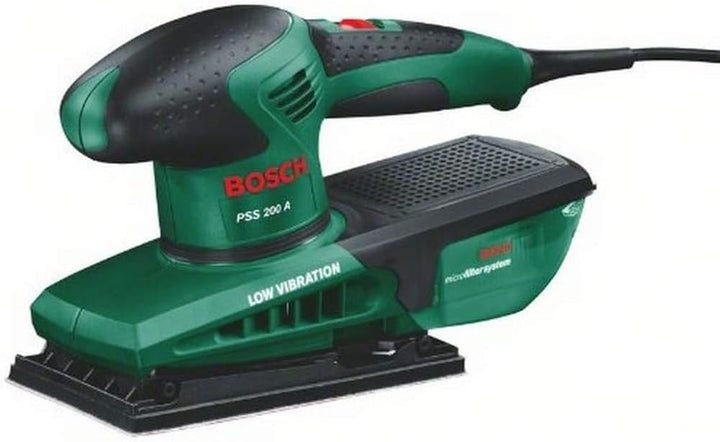 Bosch Schwingschleifer PSS 200 A (200 Watt, im Koffer) + 10x Schleifblatt (verschiedene Materialien,