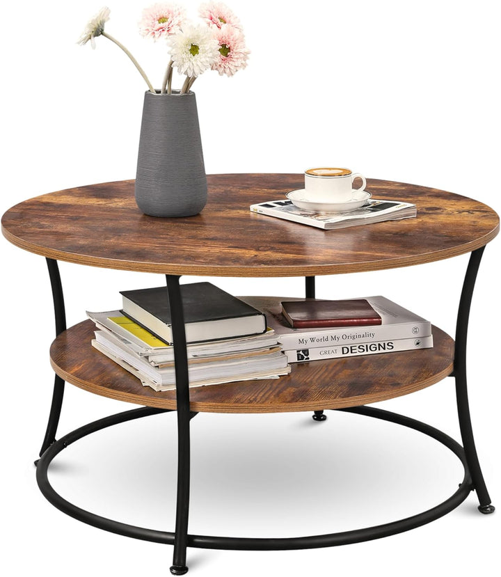 holz4home® Couchtisch Lillie runder Wohnzimmertisch | mit Ablage | einfache Montage | Industrial-Loo