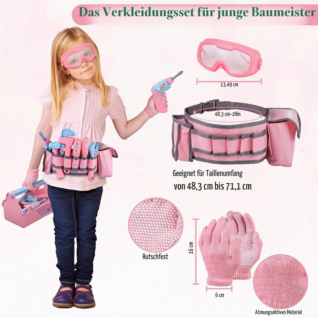 Magic4U Werkzeugkoffer Kinder,Werkzeuggürtel,Bohrerspielzeug,Werkzeugkasten,Bauwerkzeug Spielzeug,Ki