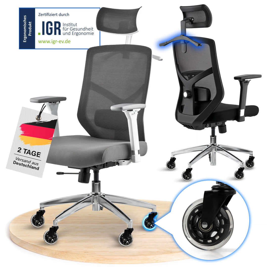 ELITESEATS Bürostuhl Ergonomisch [Silent Wheels] - Schreibtischstuhl [4D Armlehnen] - Office Chair [