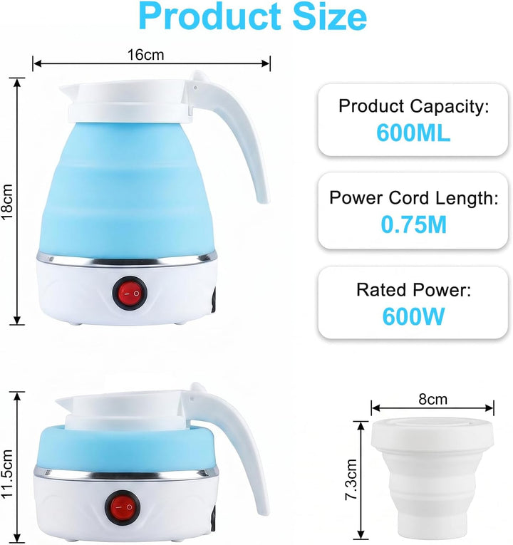 Faltbarer Wasserkocher 0,6L, 750W Reisewasserkocher Blau, Blau