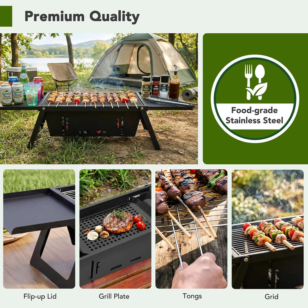 E EASTSTORM Camping Klappgrill Edelstahl– Tragbarer Kleiner Holzkohlegrill mit 4-stufiger Hitze, kla